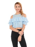 Hellblaue kurze Bluse mit Punkten 21521 – Online-Shop – Boutique